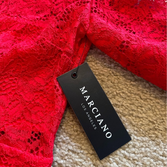 NWT Marciano Red Hot ❤️ SARAH CORDED LACE RUFFLE DRESS - Picture 9 of 10